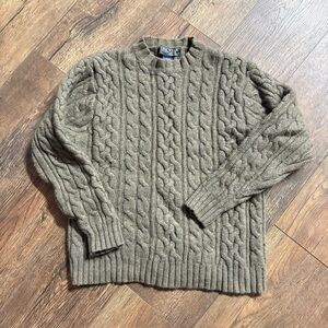 Workwear Lambswool Green Vintage Look cable knit sweater